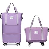 YAOBVIS Rolling Duffel Bag with Wheels, Expandable Large Travel Luggage Lightweight & Durable Foldable Carry-On Bag with Removable Wheels for Shopping, Gym, Camping and Trave (Purple)