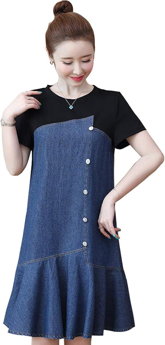Amazon Co Jp 大きいサイズ レディース デニムワンピース 重ね着風 ミニワンピ ドッキング L Ll 3l 4l 5l 6l 服 ファッション小物