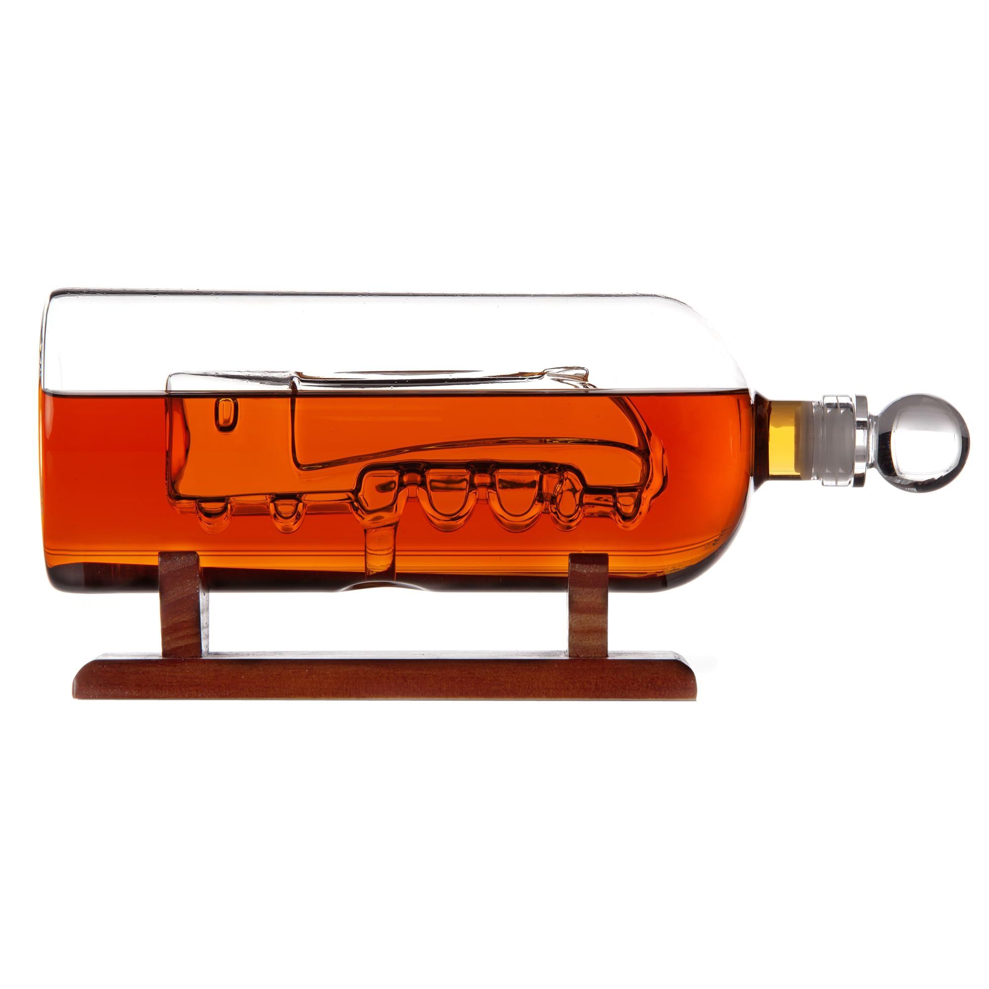 Whisky Decanter - Train Decanter - Gift for Him- Train Design Decanter on Wood Stand and Leak-Proof Stopper - 750 ml