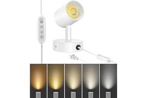 VANoopee 5 Color 10W LED Up Lights Indoor Spot Lights with Timer, Dimmable Uplighting Indoor Spotlight Accent Lighting for Plant Picture Art, Floor Spotlight Lamp with 5.9FT Plug Cord - White 1 Pack