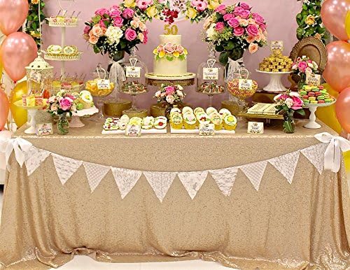 Champange Sequin Shimmer Tablecloth for Wedding and Party Sequin Table Cloths Glitz Fabric 50x102 inch