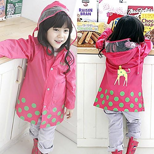 Kid Rain Coat ,Cartoon Waterproof Children's Raincoat Lightweight for Ages 3-12 Years Old Girls and Boys 4 Size,(Pink -XL)