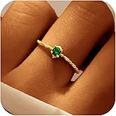 Emerald Green Engagement Ring for Women Mother, 925 Sterling Silver Dainty Green Birthstone Ring to Daughter 14K Gold Plated CZ Promise Ring Birthdays Wedding Valentine's Day Jewelry Gift for Her
