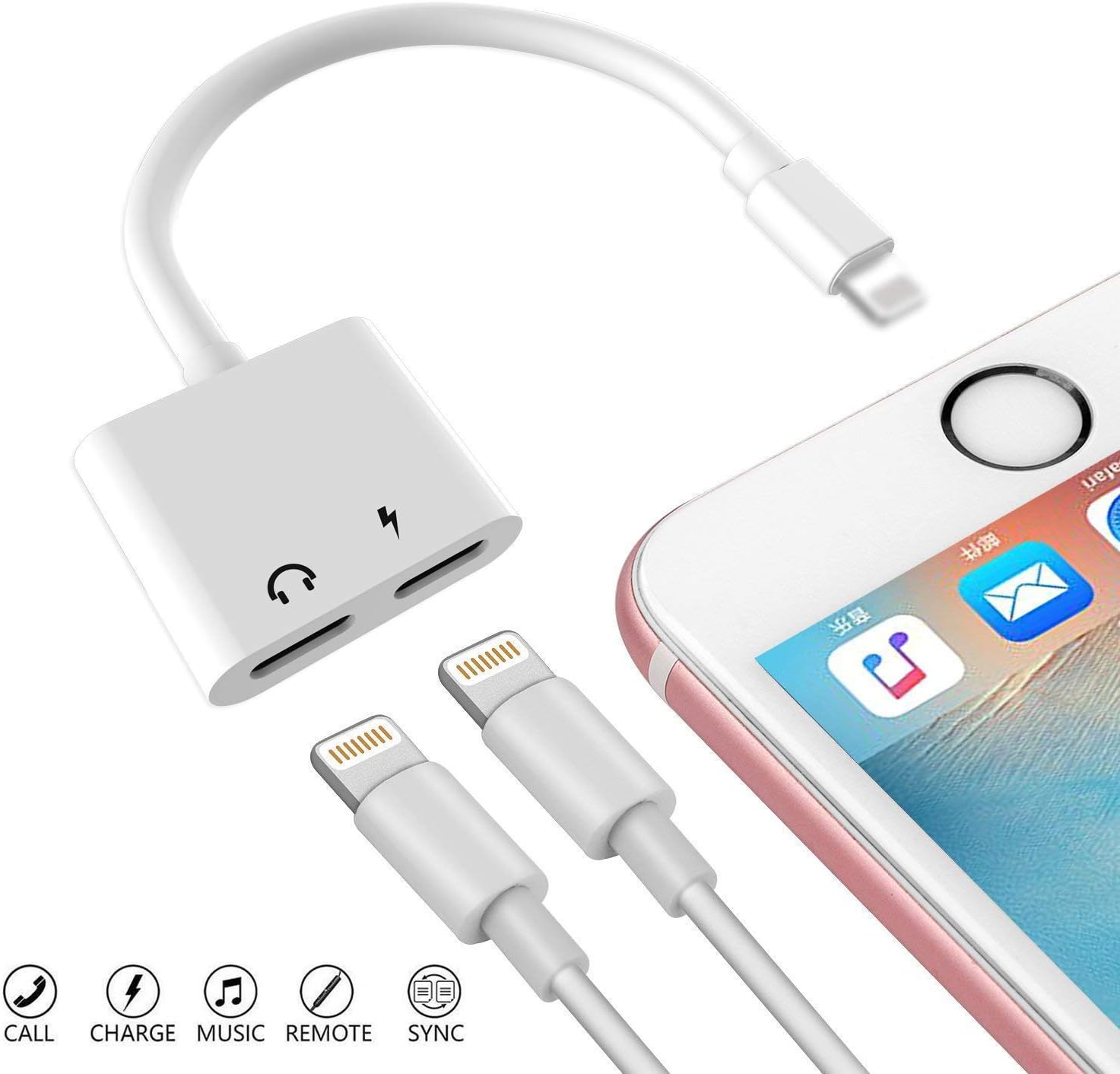 Etre Jeune MPA-NX6-0000198 Headphone Adapter and Splitter, Headphone Jack Audio and Charge Connector Splitter Calling/Charger/Music/Remote Control for iP7/7 plus/8/8 Plus/X, Transparent