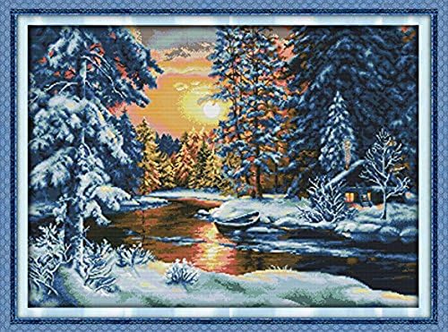 Home Decor Arts Crafts Needlepoints Landscape Embroidery Kit Counted Cross Stitch Kits Cross-Stitching Patterns for Adults, Sunset Snow 74 x 56cm