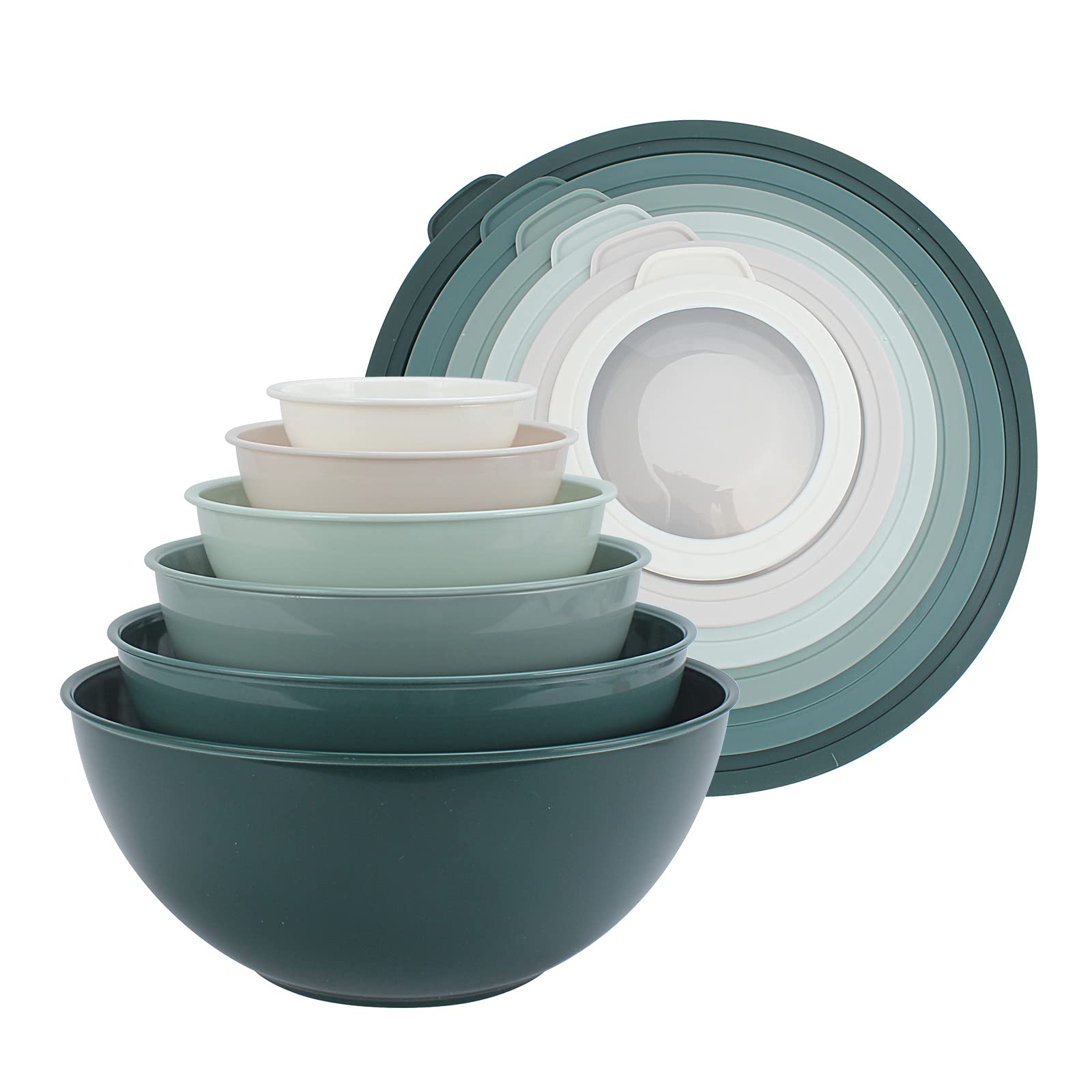Photo 1 of COOK WITH COLOR Nesting Mixing Bowls - 12 Piece Plastic Bowl Set with Lids, Microwave Safe (Green)
