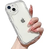ekoneda for iPhone 15 Pro Max Case Simple Curly Wavy Frame Design, Silicone Cute Glossy Aesthetic Wave Thin Slim Fit Soft TPU Protective Phone Case for iPhone 15 Pro Max Cover Women Girls, Clear