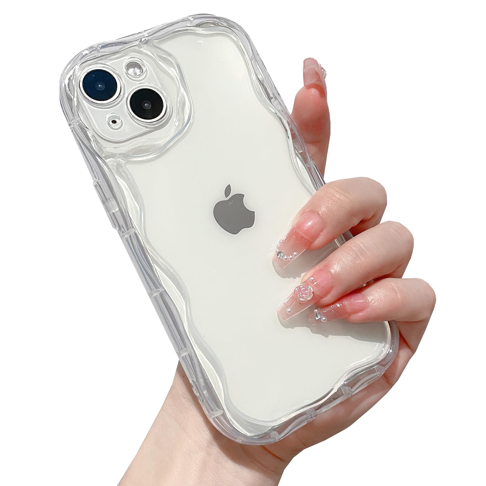 Photo 1 of ekoneda for iPhone 14 Case Simple Curly Wavy Frame Design, Silicone Cute Glossy Aesthetic Wave Thin Slim Fit Soft TPU Protective Phone Case for iPhone 14 Cover Women Girls, Clear
