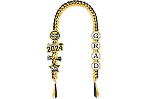 JOTFA Graduation Leis 2024, Graduation Money Leis Handmade Double Braided Ribbon Lei with 8 Graduation Glitter Patches for Graduation Party Decorations (Graduation Lei, Black & Gold)