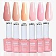 FZANEST Rubber Base Gel Polish, 6pcs*7.5ml Builder Gel Jelly Sheer Natrual Nude Pink in a Bottle UV Gel Polish Kit, Structure Quick Extension Gel