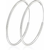 OOOPEL 925 Sterling Silver Earrings Thin Endless Hoop Earring Lightweight Hypoallergenic Big Hoops Earring for Women Large Silver Hoop Earrings 30/40/50/60/70mm