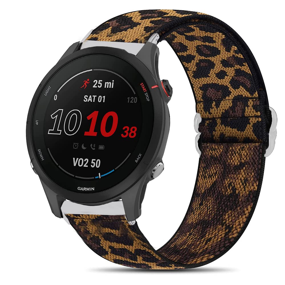 Compatible for Garmin Forerunner 255 Band, Stretch Elastics Nylon Adjustable Replacement Strap Accessories Compatible for Garmin 255 46mm / 255S 41mm Smartwatch (46mm case Forerunner 255, Leopard)
