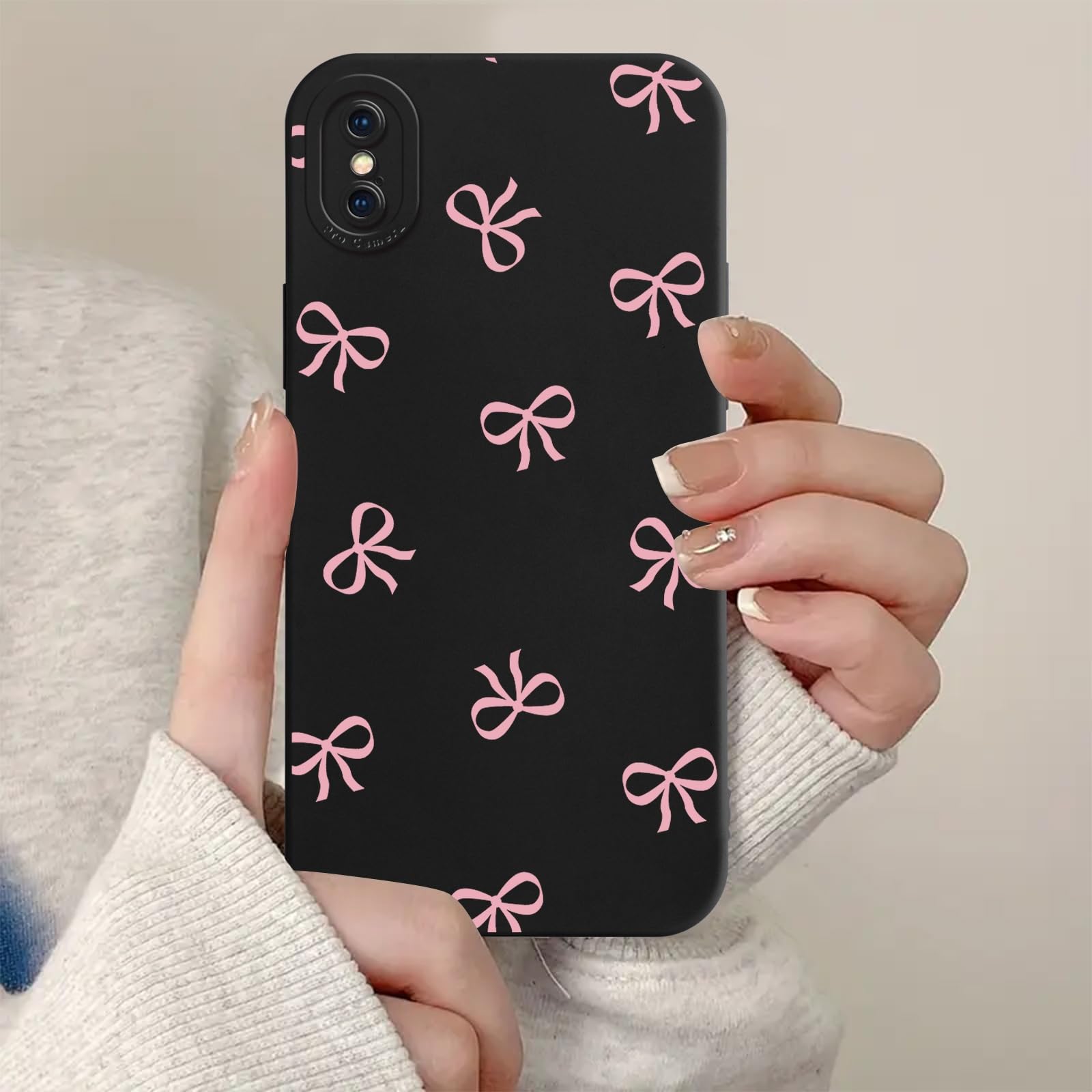 Zrutru Pink Bow Phone Case for iPhone Xs Max Case Cute Ribbon Bowknot Pattern Aesthetic Funda,Raised Bumper Shockproof Silicone TPU Cover for Women Girls for iPhone Xs Max 6.5 Inch