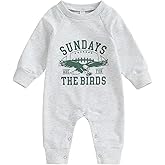 Infant Baby Boys Girls Sundays are for The Birds Jumpsuit Crew Neck Long Sleeve Romper Fall Newborn Football Outfits
