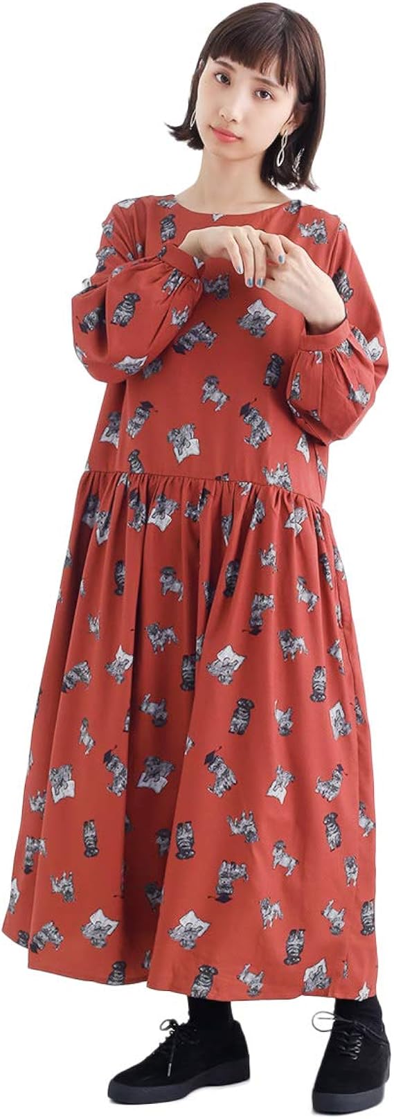 Amazon Co Jp メルロー Merlot シュナウザーの卒業プリントワンピース レッド 服 ファッション小物