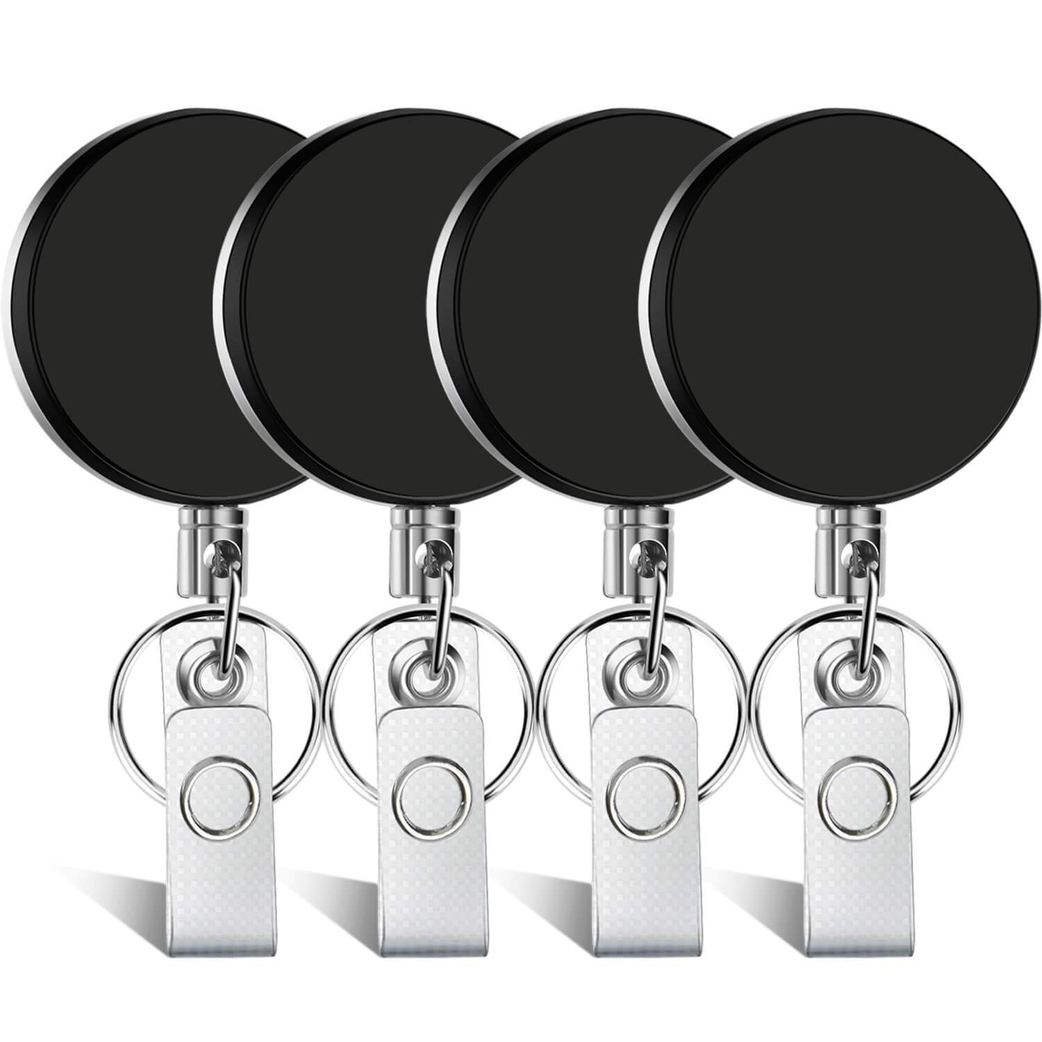 Heavy Duty Retractable Badge Holder Reel, Metal ID Badge Holder with Belt Clip Key Ring forI ID Card Keychain [ All Metal Casing, Reinforced Id Strap, Steel Wire Cord Reel 27.5 inch ] 2 Pcs