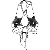 FlyCC Women's Metallic Star Bralette Bra Strappy Wrap Around Crop Top Rave Dance Tops