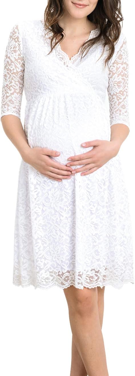 HELLO MIZ Women's Lace Maternity Dress with Nursing Friendly Faux Wrap