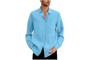 Cotton Linen Shirts for Men Long Sleeve Button Down Shirts Summer Beach Shirts Loose Fit Casual Shirts Vacation Top