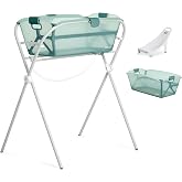 Evolur Supple Baby Spa Set with Infant Bathtub, Hammock Support Seat &amp; Metal Frame, Newborn Tub for 0&ndash;12 Months, Complete Baby Care Essentials Gift Set for New Parents, Green