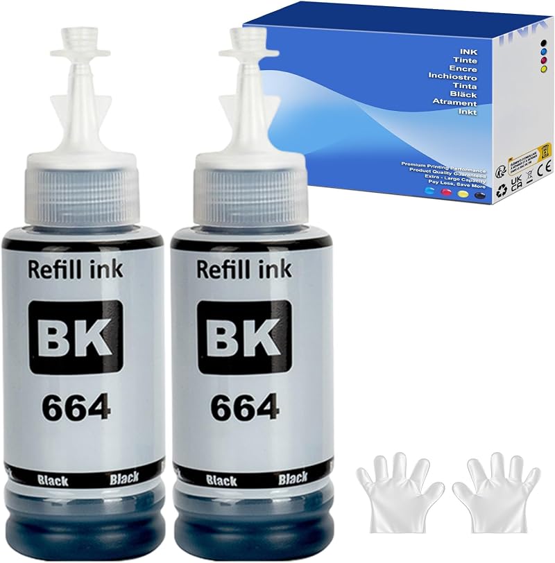 SHUOLEI 664 Black Ink Bottle Multipack for Epson ET-2500 ET-14000 L100 Series