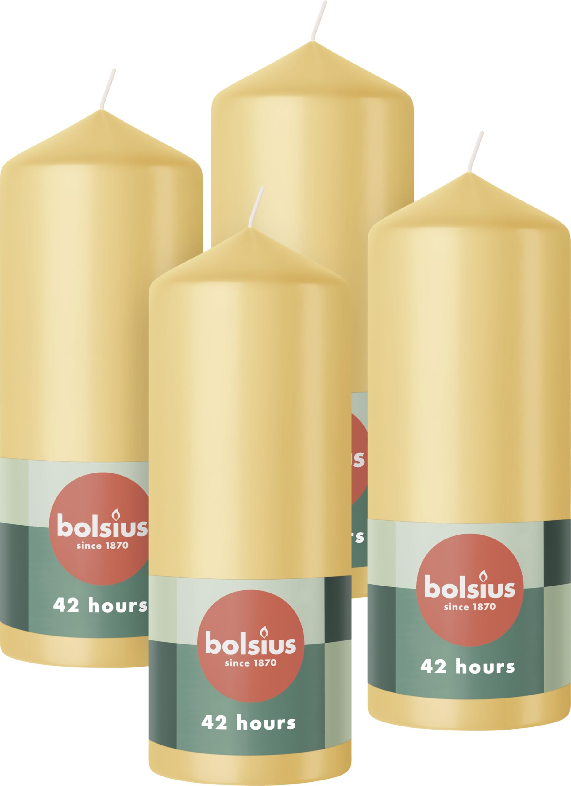 Bolsius Pillar Candles - Beige - 4-Pack - 15 x 6 cm - Decorative Household Candles - Long Burning Time of 42 Hours - Unscented - Includes Natural Vegan Wax - Without Palm Oil