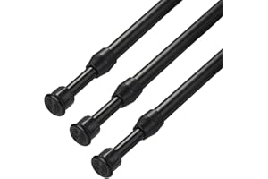 3 Pcs Tension Rod, OEH Tension Curtain Rod, No Drilling Tension Rods for Windows 28 to 48 inch, Rustproof Spring Rod, Spring Tension Curtain Rod for Doors, Windows, Wardrobe, Black (28-48 inch)