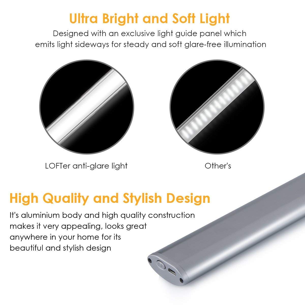 Schranklicht Unterbauleuchte Schrankbeleuchtung 66 LED Lichtleiste LOFTer PIR-Bewegungs- oder Lichtsensor große Batteriekapatizät und mit USB Kabel geladen Kabellos Für Schrank Küche Treppe Carage