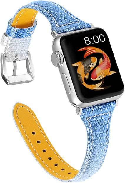 Amazon Com Jennyfly Compatible Apple Watch Band 40mm 38mm Genuine Leather Replacement Watch Strap Wristbands With Metal Buckle Adjustable 5 5 8 1 Inch Compatible For Iwatch Series 6 5 4 3 2 1 38mm 40mm Blue Garden Outdoor