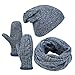 Vbiger Mens 3-Pieces Winter Knit Hat Set, Warm Beanie Hat + Scarf + Gloves Winter Set for Men (Light Blue)