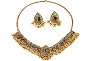 OIDIMS Indian Wedding Bridal Traditional Bohemian Jewellery Set For Women Girls Antique Oxidized Ethnic Party Prom Wear Statement Necklace Earring Tassel Bollywood Choker Punk Crystal Fashion Gift for Bride