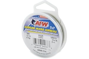 AFW American Fishing Wire Surflon Micro Supreme Nylon Coated 7x7 Stainless Steel Leader Wire - Knottable Wire Leaders for Fishing Saltwater, Fly Fishing, 13lb Test - 90lb Test, Bright, Black & Camo Colors