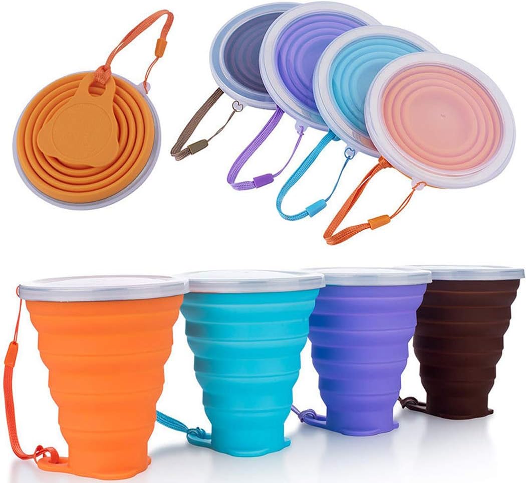 Hillento 4PCS Collapsible Coffee Cup Silicone Folding Cup/Mug Sport Bottle with Lids