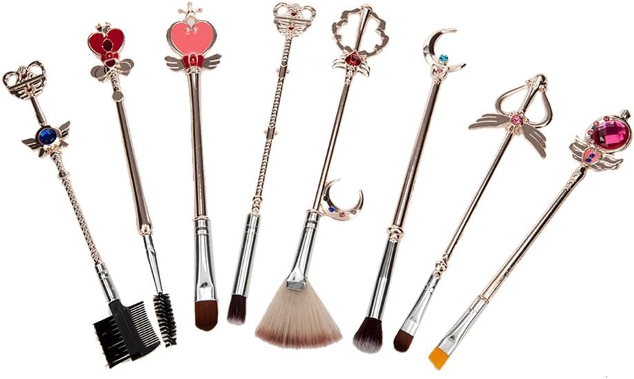 8/pcS Sailor moon jewelry Make Up Brush set Pincel maquiagem Golden Metal Moon Crystal Women (Rose Gold)