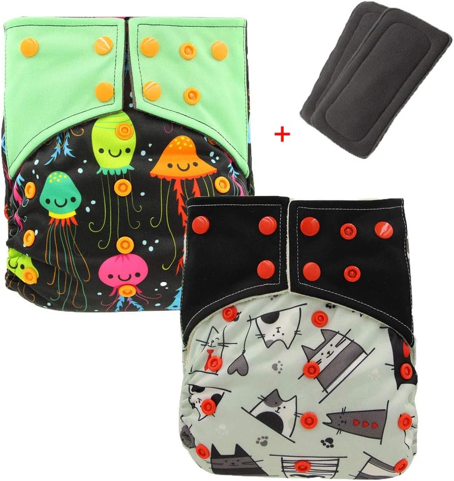 OHBABYKA AI2 Washable Bamboo Charcoal Suede Reusable Cloth Pocket Nappies with Insert (One Size Adjustable, K126127)