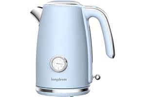 LONGDEEM Electric Kettle Quick Heating, Hot Tea Water Boiler with Thermometer 1.7L Stainless Steel Cordless LED Indicator 1500W, Auto Shut Off & Boil Dry Protection, Easy to Clean, Blue