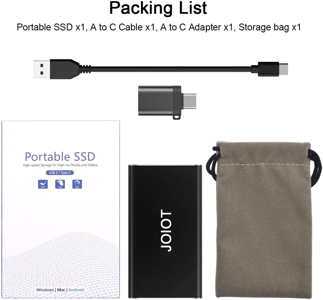JOIOT 500G Portable SSD External Solid State Drive Fast Speed Flash Drive SSD up to 500 MB/s Read Type C USB 3.1 for Gaming Windows Mac OS PC Mackbook PS4 Xbox one (Black)