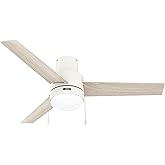 Hunter Fan Company, 51972, 52 inch Brunner Matte White Low Profile Ceiling Fan with LED Light Kit and Pull Chain