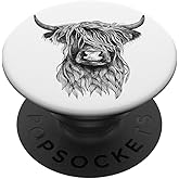 Tattoo Style Highland Cow Illustration PopSockets Adhesive PopGrip