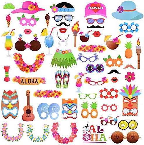 Luau Hawaiian Photo Booth Props Kit 60 Kit For Holiday, Summer Festivals Celebrations, Beach Pool Parties, Birthday Parties Decoration Supplies