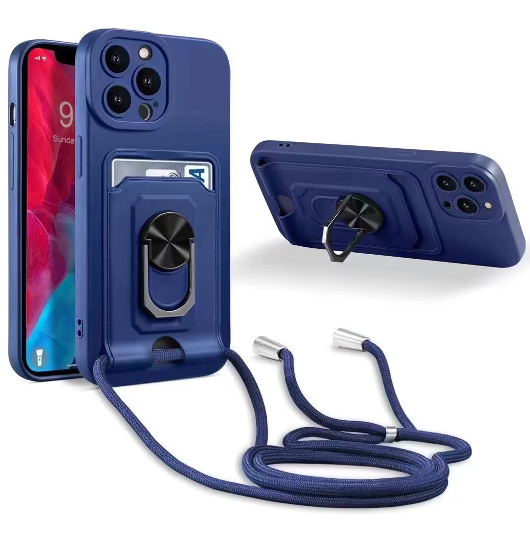 SLWYF Crossbody Case for VIVO Y20/Y21I/Y20S Cover, Silicone Card Holder Phone Cover with Adjustable Necklace Strap Cord Lanyard Shockproof Protective Case (Blue)