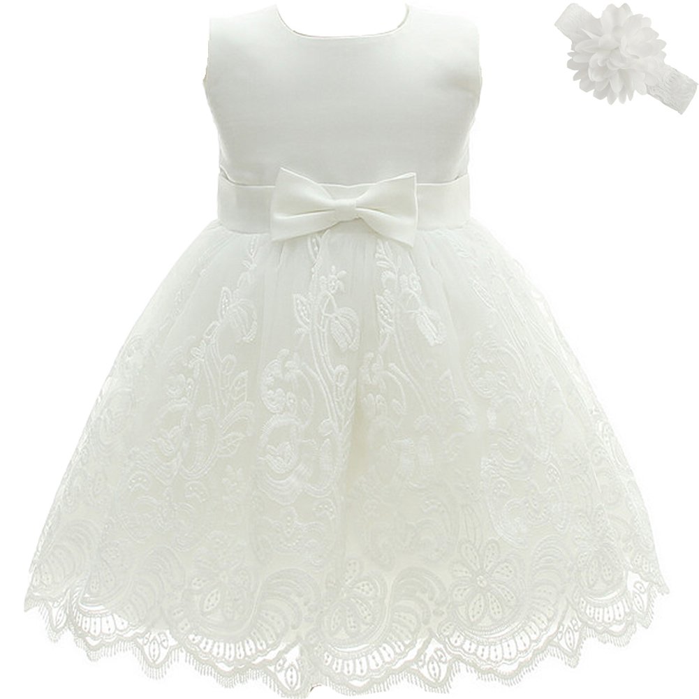 AHAHA Baby Girls Christening Wedding Party Flower Dress, White, 3 Months
