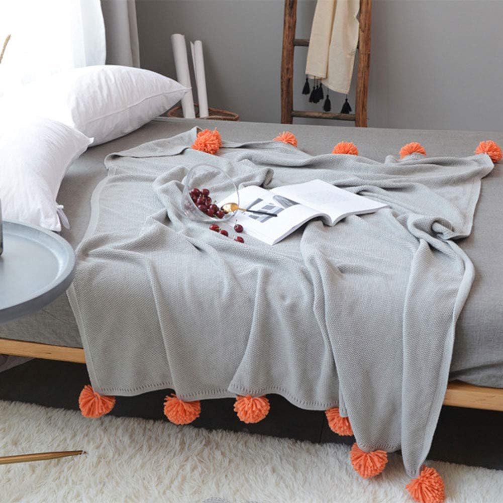 LINAG Blanket Soft Warm Cozy for Girl or boy, Pompoms Fringe Knitted Lightweight Bed Throw Blanket, Crochet Throw Blanket for Crib, Stroller, Travel, Outdoor, Decorative,gray,130 * 160cm
