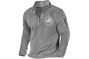 H HYFOL Men's USA Flag Graphic Pocket Pullover American Patriotic 1/4 Zip Stand Collar Long Sleeve Sweatshirts