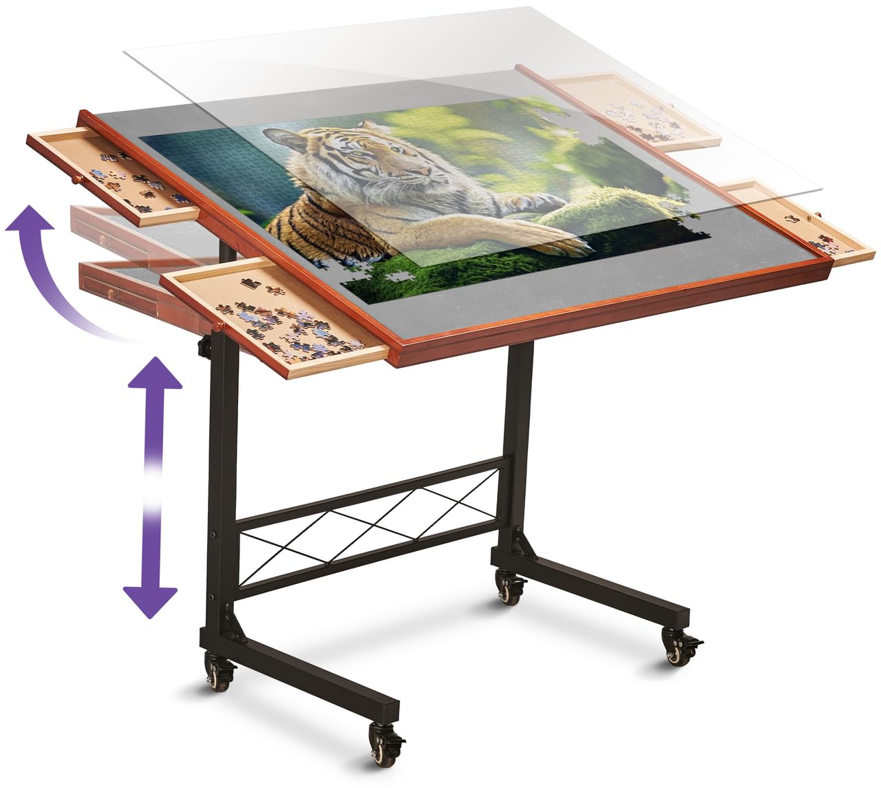 Photo 1 of ***FRAME DAMAGED - SEE PICTURES***
JoyBerri Jigsaw Puzzle Table/Rolling Puzzle Desk - 1500 Piece Puzzle Board with Bonus Puzzle/Portable Jigsaw Puzzle Tables with Drawers and Legs - Height Adjustable for Adults and Kids