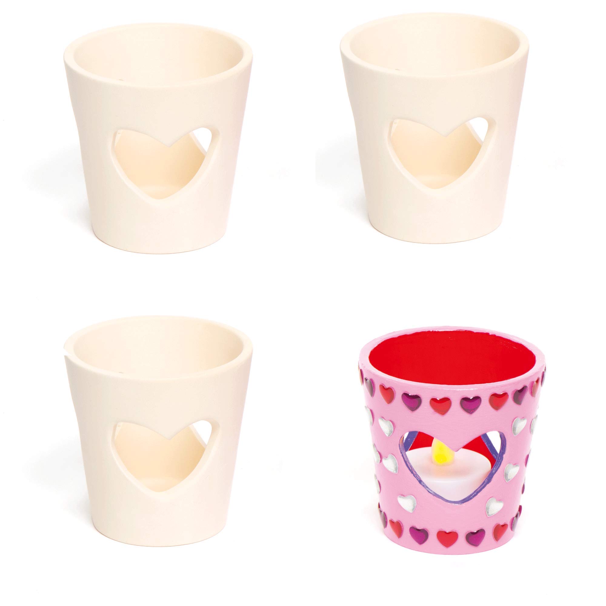 Baker Ross Heart Ceramic Tealight Holders - Box of 4, Valentines Days Crafts (EF371)