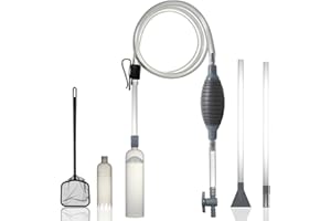 AREPK Aquarium Siphon Vacuum Cleaner Kit with Dual Vacuum Tubes for Various Tank Sizes and One Fish Net, Aquarium Gravel Vacuum Cleaner