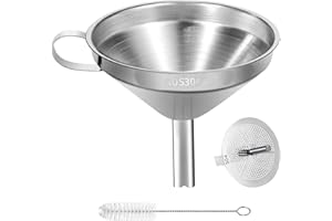Stainless Steel Kitchen Funnel, 4.3-Inch Food Grade Metal Funnel with Strainer for Filling Bottles, Transferring Liquid, Oil,