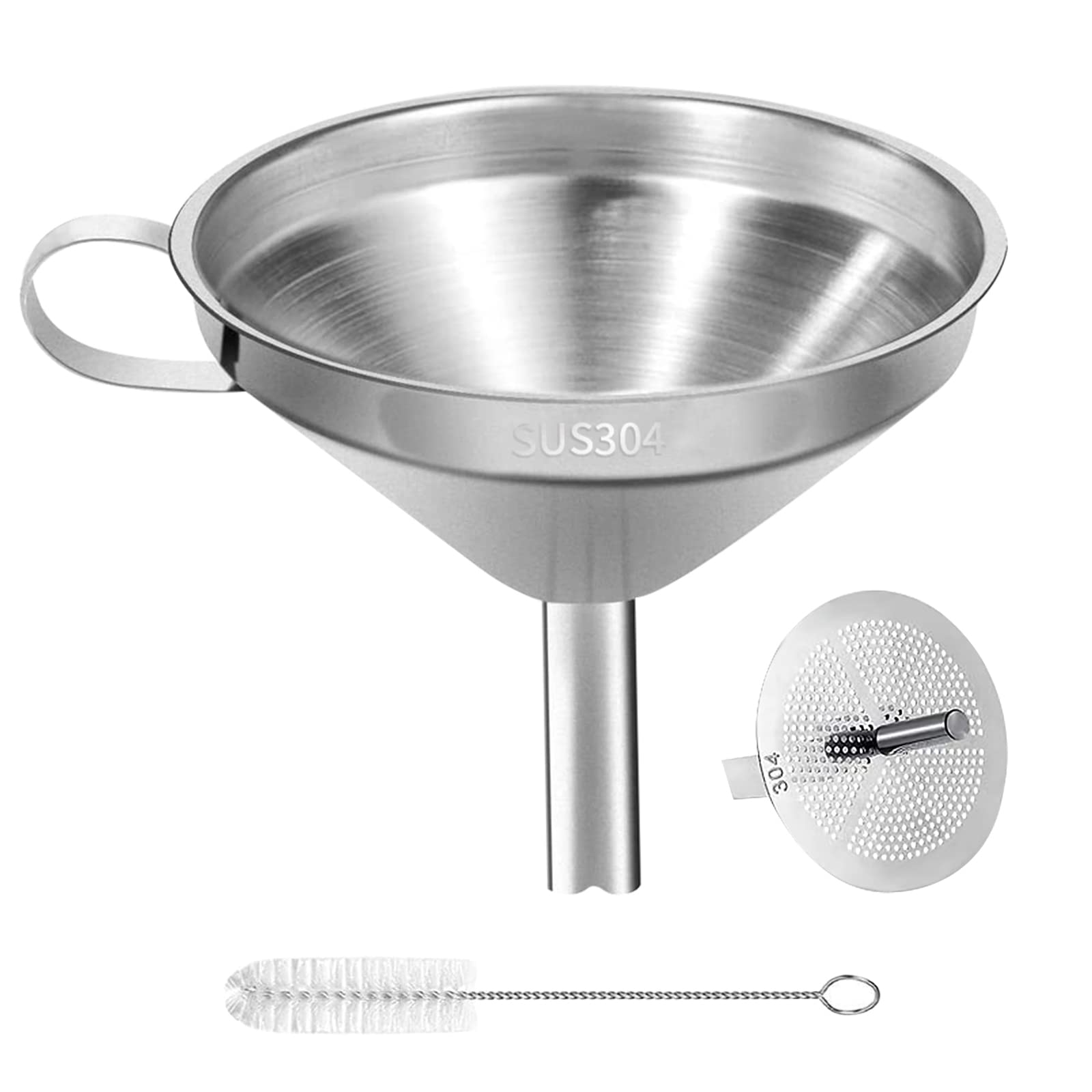 Photo 1 of Stainless Steel Kitchen Funnel, 4.3-Inch Food Grade Metal Funnel with Strainer for Filling Bottles, Transferring Liquid, Oil, Juice, Milk