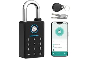 Aurosmart Heavy Duty Fingerprint Padlock with Key, Smart Gate Lock with Keypad, Keyless Entry Digital Combination Lock for Outdoor Fence, Gate, Shed, Storage Unit, Pool, Locker, Tuya App